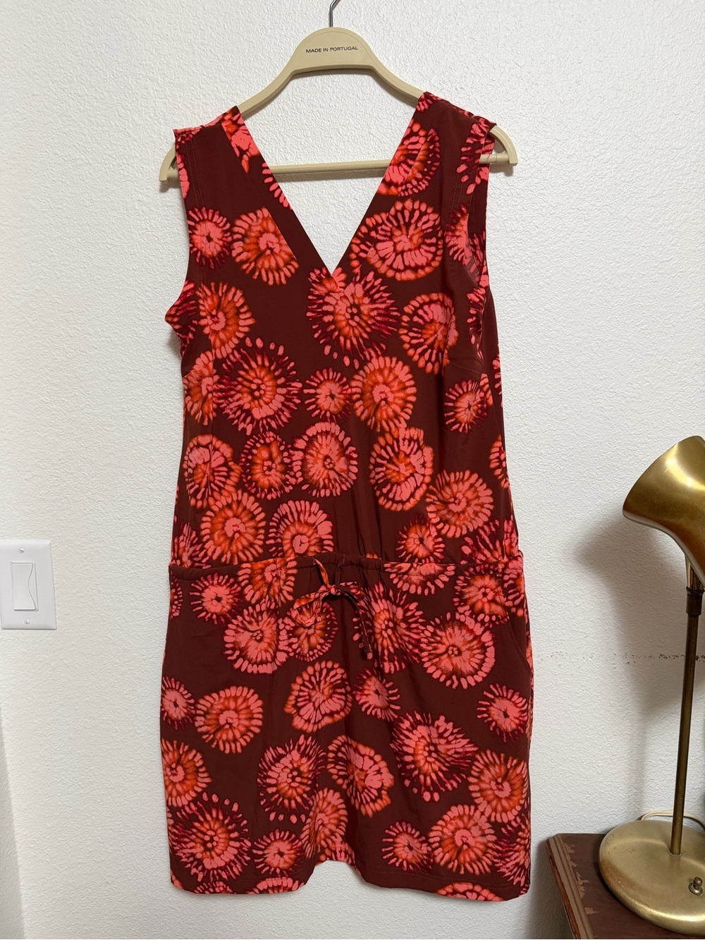 Toad&Co Red and Pink Floral V-Neck Drawstring Dress